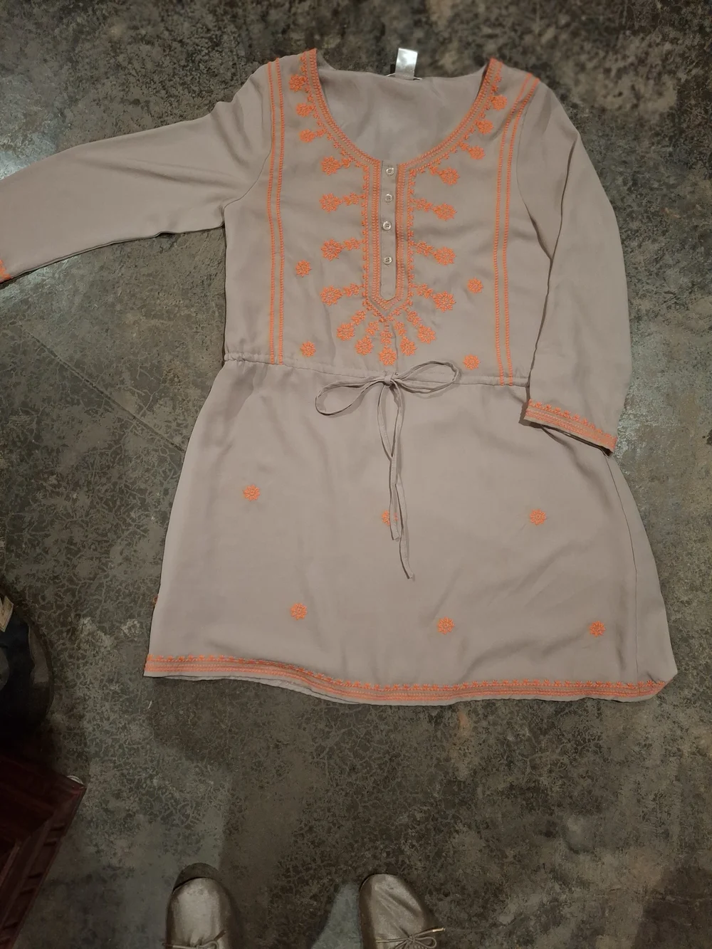 Esley Taupe Dress with Bright Embroidered Accents